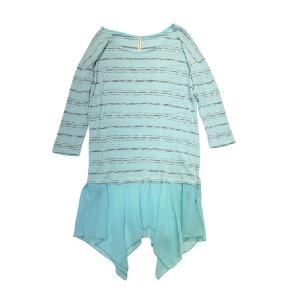 Mittoshop Sharkbite Hem Tunic Sweater Womens Medium Aqua Blue Balletcore Knit